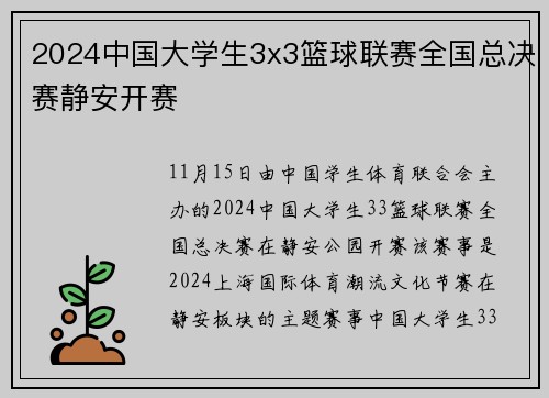 2024中国大学生3x3篮球联赛全国总决赛静安开赛